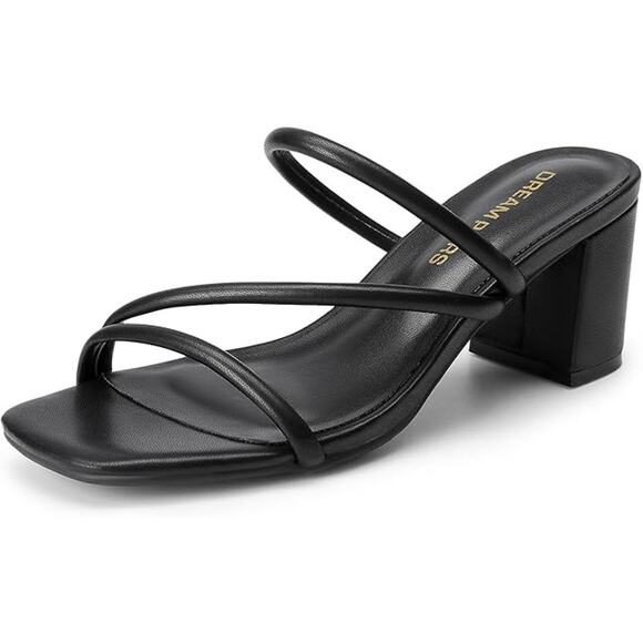 New Dream Pairs Womens 9 Black Faux Leather Open Toe Slide On 3" Block Heels - Picture 1 of 6